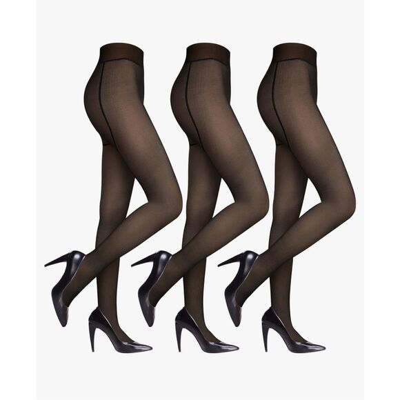 Black Sheer Fleece lined tights - Picture 1 of 12